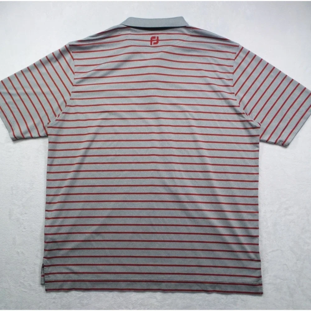 FJ FootJoy Shirt Mens Size 2XL Gray Red Striped Polo Short Sleeve Stretch‎